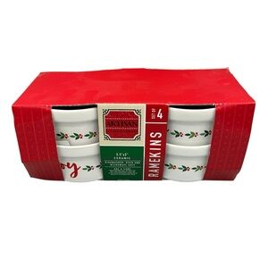 Artisan Kitchen & Company Ramekins Set of 4 Christmas Joy Holly Berry 3.5”